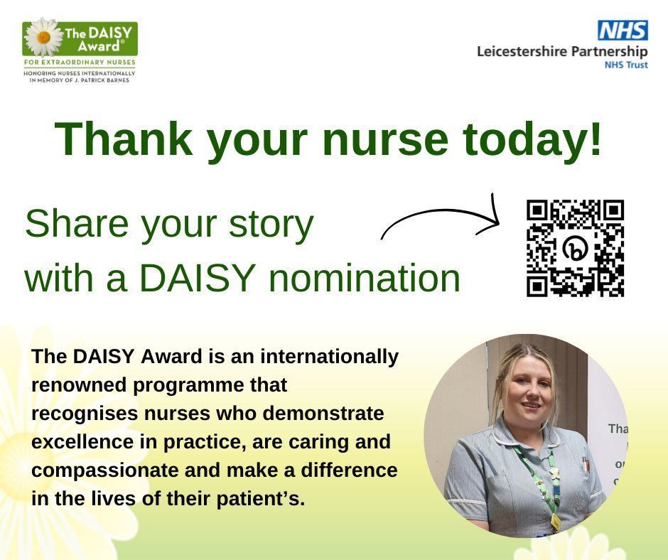 Thank your nurse today! 🙏 Patients, families, carers, members of the public and volunteers can nominate nurses at LPT for a DAISY Award. You can nominate using our online nomination form here: buff.ly/3Pd1mqr 🌼