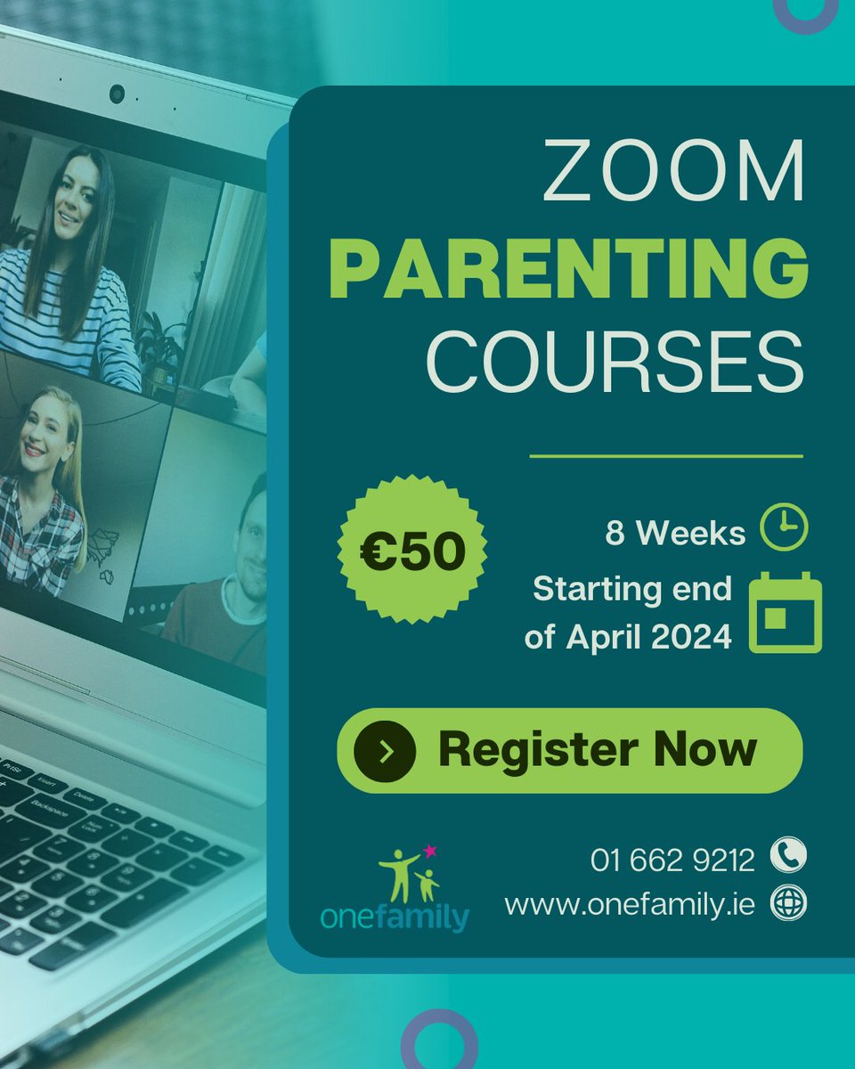 One Family’s parenting courses via Zoom offer a group-based learning environment facilitated by an experienced, accredited parenting facilitator. There are 4 different courses starting from late April. #parenting #parentingcourses You can learn more here: onefamily.ie/education-deve…