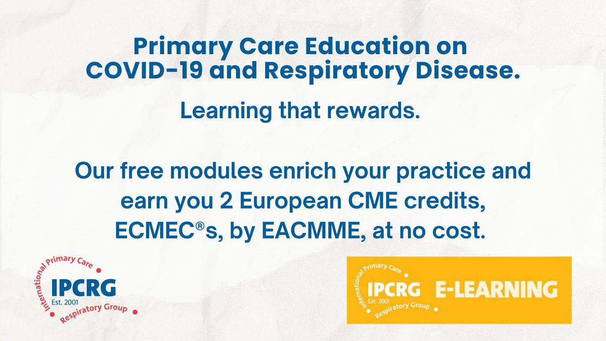 Join our free e-learning program covering COVID-19, post-COVID care, COPD, asthma, patient communication, and vaccination. Earn up to 12 European CME credits. 98% find it useful to extremely useful. Sign up now at : buff.ly/49bWVnd