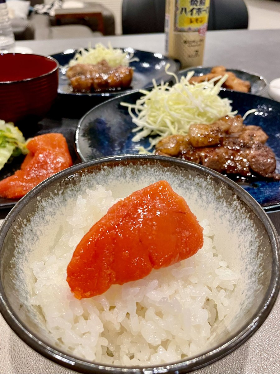 かねふくの、生たらこご飯❣️四日市トンテキ❣️豚汁❣️その他諸々にて乾杯です❣️😊❣️