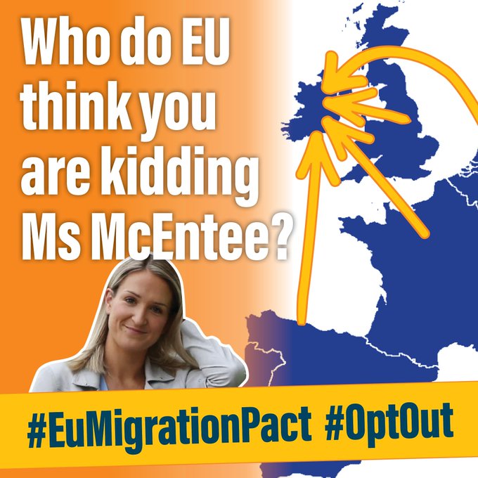 The jig is up. #EUMigrationPact  
#OptOut

Helen McEntee admits over 80% who claim asylum in Ireland arrive from the U.K.  
The #RwandaBill will increase these numbers and we have no control of our borders as they flood in through Belfast.

You can play your part, lobby your