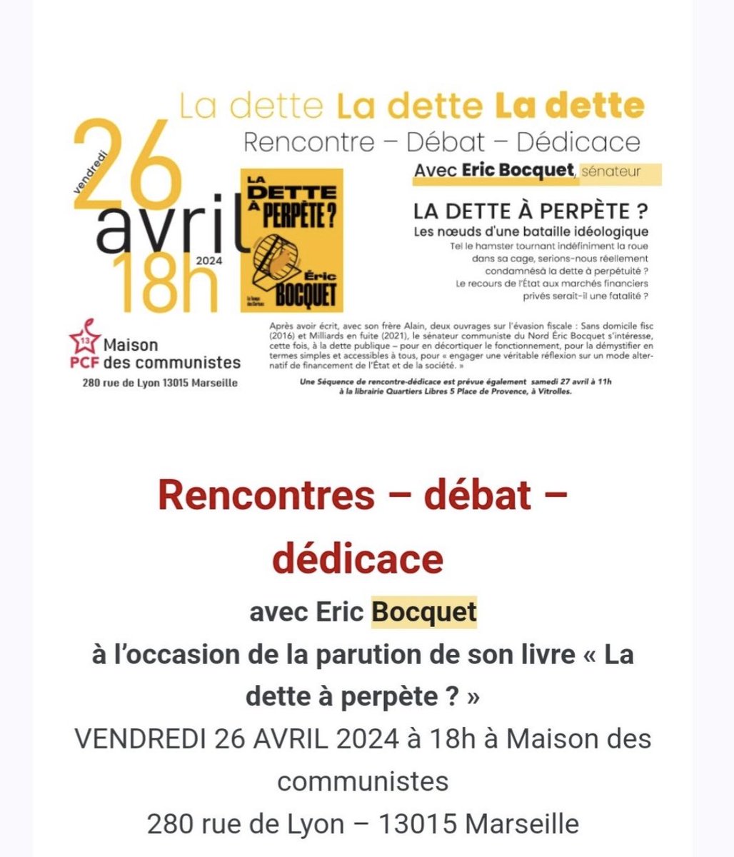 On parle dette publique à Marseille ce vendredi à Marseille. ⁦@PCF⁩ ⁦@humanite_fr⁩ ⁦@lamarsweb⁩ ⁦@JeremyBacchi⁩ ⁦@senateursCRCE⁩