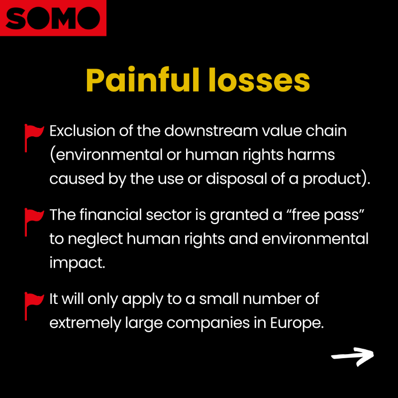 SOMO's tweet photo. 📣The @Europarl_EN just endorsed the #CSDDD! A crucial step in protecting human rights &amp; the environment and providing access to justice for corporate harm victims.
🚨As corporate lobby ramps up, we'll advocate for 
ambitious transposition into national laws!

See our explainer👇