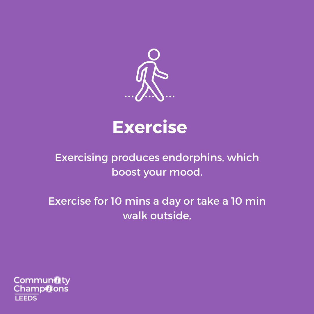 Tip #4: Get some exercise Physical exercise can help manage the effects of #stress by producing endorphins that boost your mood. Start with a 10-15 min walk or activity three times a week. #stressawarenessmonth #stressawareness #wellbeing #mentalhealth