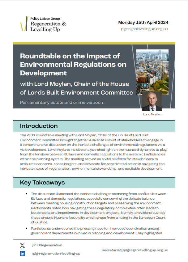 PLGRegeneration's tweet photo. Last week, the PLG held a brilliant meeting with Lord Moylan, Chair of the House of Lords Built Environment Committee. The meeting discussed the committee's report on the impact of environmental regulations on development.

See our key takeaways from the meeting below. 👇 https://t.co/x9585OBrR7