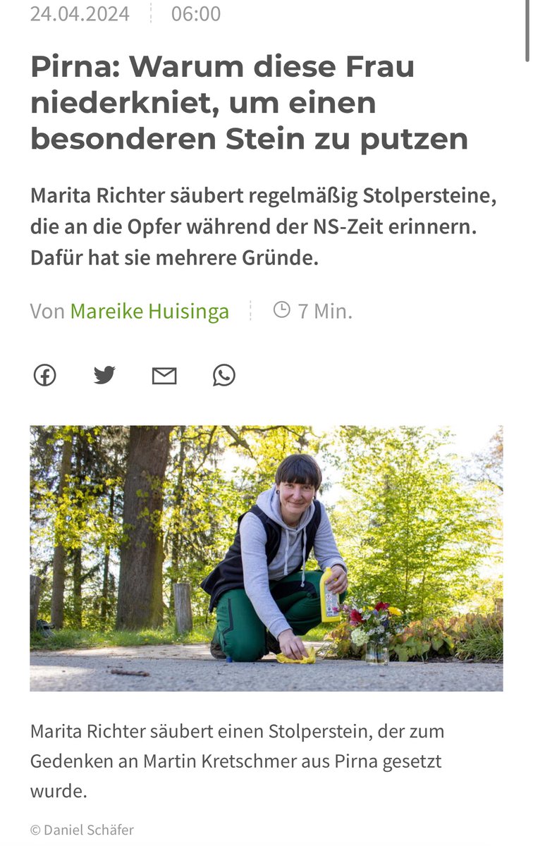 Die neue Ausgabe der Sächsischen Zeitung bringt einen Artikel über die Reinigung unseres Stolpersteins für Martin Kretschmer. 

saechsische.de/pirna/demnig-s…

#heilpädagogik #bonnewitz #pirna #vielfaltistdiealternative
