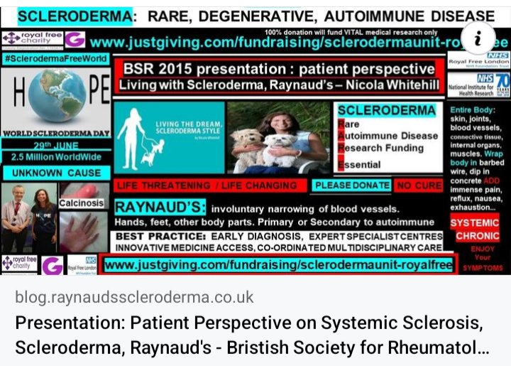 #BSR24 starts today in Liverpool. Here is my presentation from #BSR15:  
blog.raynaudsscleroderma.co.uk/2017/03/patien… 
#SclerodermaFreeWorld #RaynaudsFreeWorld 
#Research #Scleroderma #SystemicSclerosis #Raynauds #Autoimmune #RareDisease #NoCure #UnknownCause #LifeChanging #ConnectiveTissue