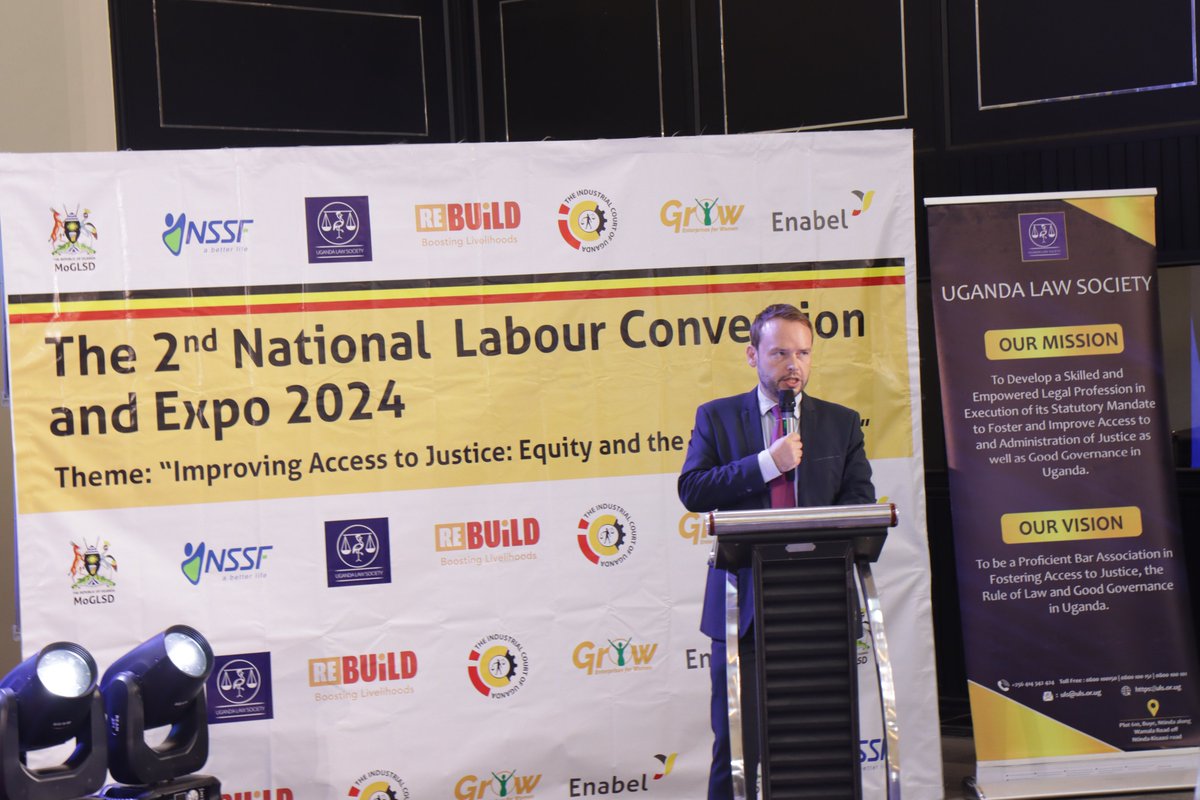 Happening now @ the 2nd Labour Convention. @lpirson2 from @BelgiumInUganda highlights our commitment to the future of work in Uganda. 'We should look beyond the creation of jobs and live to ensure that those employed are in decent jobs.' #EnabelingChange