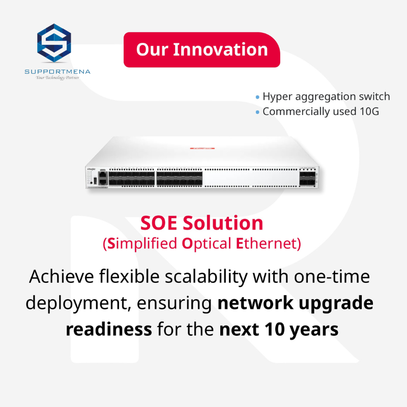 Tired of constant rewiring to meet growing network demands?

Ruijie turns your frustration into innovation with the Simplified Optical Ethernet (SOE) Solution, a revolutionary all-optical network evolution.

#SupportmenaTechnologies #Ruijie #AccessPoint #NetworkSolution