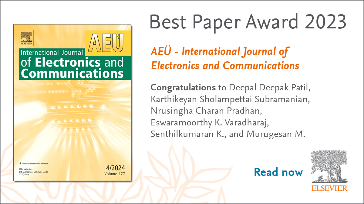 Announcing the 2023 Best Paper #Award for AEÜ-International Journal of Electronics and Communications. Many congratulations to the authors! You can read the winning paper for free until 31 October 2024 here: spkl.io/601542Zst