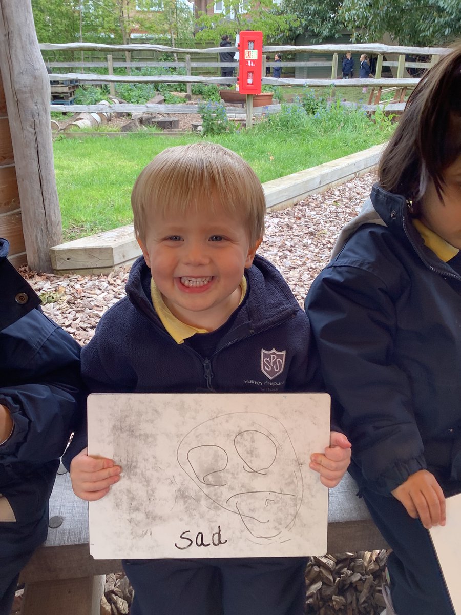 In the outdoor classroom #SunflowersNursery Seedlings talked about feelings. The children labelled different emotions and made faces to match the feeling. They also had a go at drawing some faces for the feelings we discussed. #StainesPrepEarlyYears #PSED