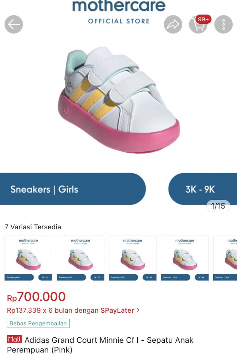 Jual Adidas Grand Court Minnie CF1 
Jual karena salah beli ukuran
Belinya di Shopee Mothercare 

650K sudah ongkir