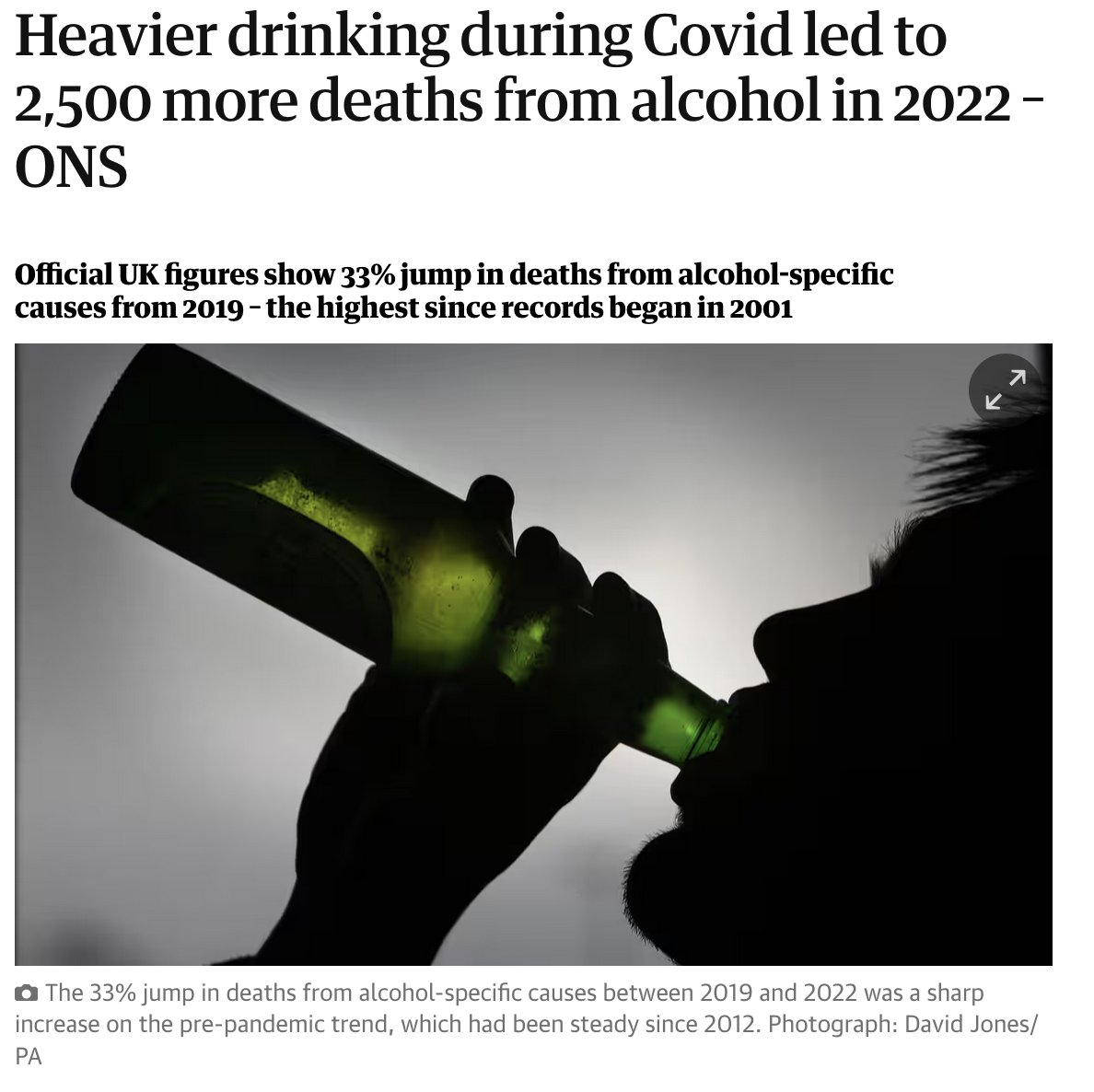 Inaccurate headline in the Guardian. COVID wasn't the driving factor behind these deaths, lockdown was. theguardian.com/society/2024/a…