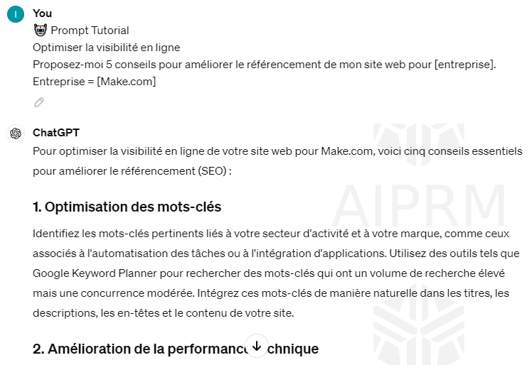 Yann_web3's tweet photo. 🤖 Prompt Tuto
Optimiser la visibilité en ligne 

Proposes-moi 5 conseils pour améliorer le référencement de mon site web pour [entreprise].  

Entreprise = [Insérer ici] https://t.co/c9ianDhejQ