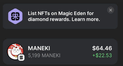 🍪솔라나 사가 2.0 홀더 대상 $Maneki 에어드랍

솔라나폰 구매자들에게 끊임없는 에어드랍이 되고 있습니다.  이번에는 $Maneki 라는 토큰이 들어왔고, 약 70$ 정도 되네요.

📌솔라나 사가 2.0 :  $450

$MEW : $200
$PDT : $3
$CWIF : $10
$WUF : $50
$Maneki : $70
➡️수익 : $333 
➡️잔량 : 117$