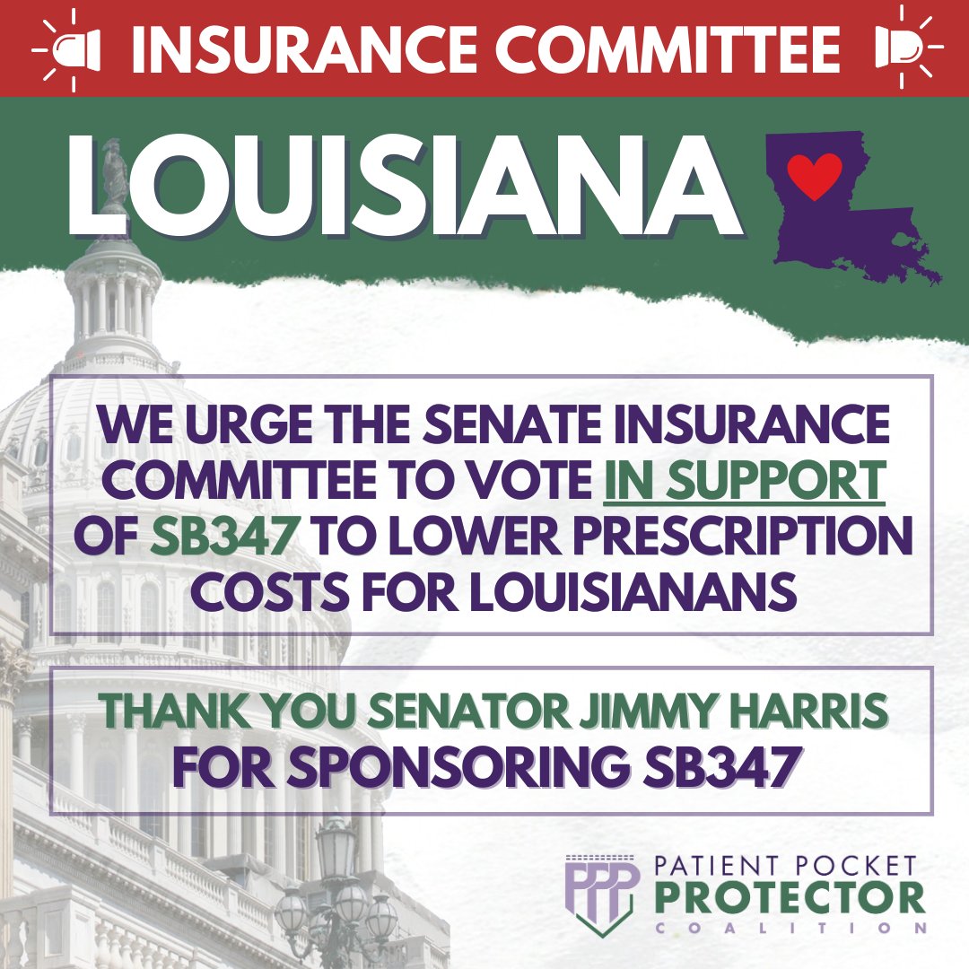 PatientPocket's tweet photo. Chair Talbot, Vice Chair Bass, and esteemed members of the Senate Insurance Committee: SB347 would lower out-of-pocket  prescription costs for Louisianans. Please prioritize #patientsoverprofits with a favorable vote on SB347.

Thank you Senator @Jimmy4nola for sponsoring SB347! https://t.co/58qwUYsyoX