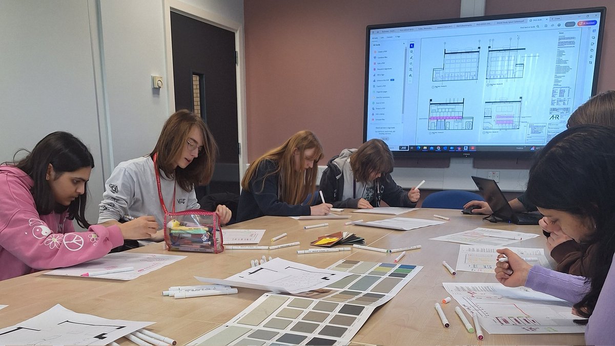 On Friday, @weareAHR delivered a brilliant workshop session with our Year 12 Council and art students, looking at the blueprints for the new builds. Students were able to make their creative suggestions for the social space including the additions of booth seating and plants!