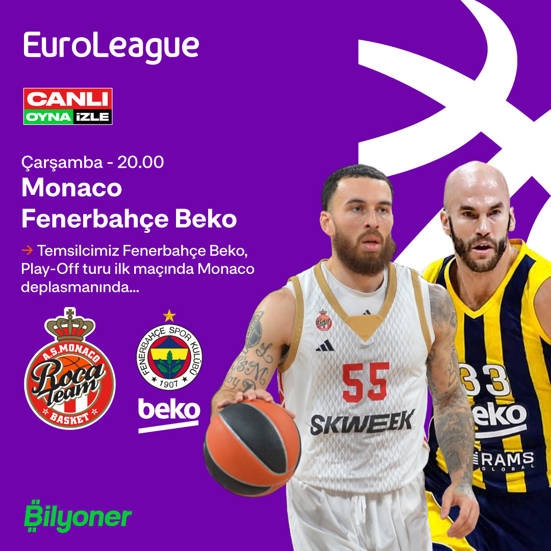 🇹🇷 #EuroLeague temsilcilerimizden Fenerbahçe Beko'nun Play-Off heyecanı bu akşam başlıyor! 🟡🔵️Monaco deplasmanında kalbimiz Fenerbahçe Beko'yla... 💚 Bilyoner'de Hemen Oyna ➡️ bit.ly/Bilyoner_Baske…