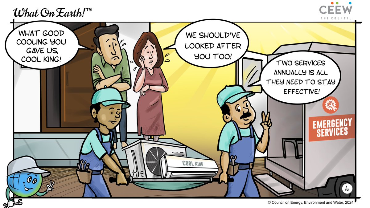 CEEWIndia's tweet photo. As heat and dust threaten to blow many a fuse, here's to caring for all those who care for us.

#WhatOnEarth!™ 🌍  reminds us to service our ACs timely!

Check out more cartoons: https://t.co/PWHHmkWF2L https://t.co/3Gy9NgpI4b
