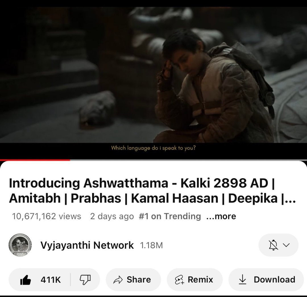 #Kalki2898AD character promo is trending at 1st position 🔥🔥🔥 ... 

411k likes 🥵🥵 .... HYPE is increasing