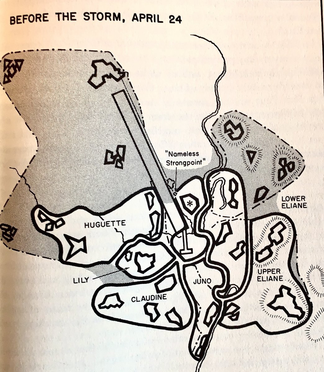 OTD #DBP70 Loss of H1 & failure to recapture means GONO less than half area than at start on 13 March (now c.520 acres). Opera, flank guard for H1 & feeder for ops, is abandoned. Units are also reduced & today 2 BEP is amalgamated with 1 BEP becoming BMEP (will garrison H4 & H5).