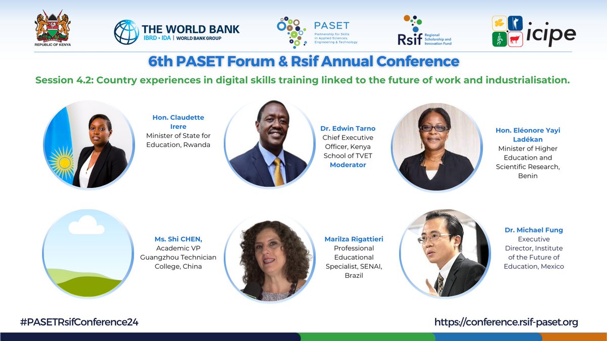 Don't miss out on today's discussions of the #PASETRsifConference24! We just concluded out first session on country experiences in digital skills training and its link to the future of work and industrialization. Join webinar here: us02web.zoom.us/webinar/regist… #TVET #Africa