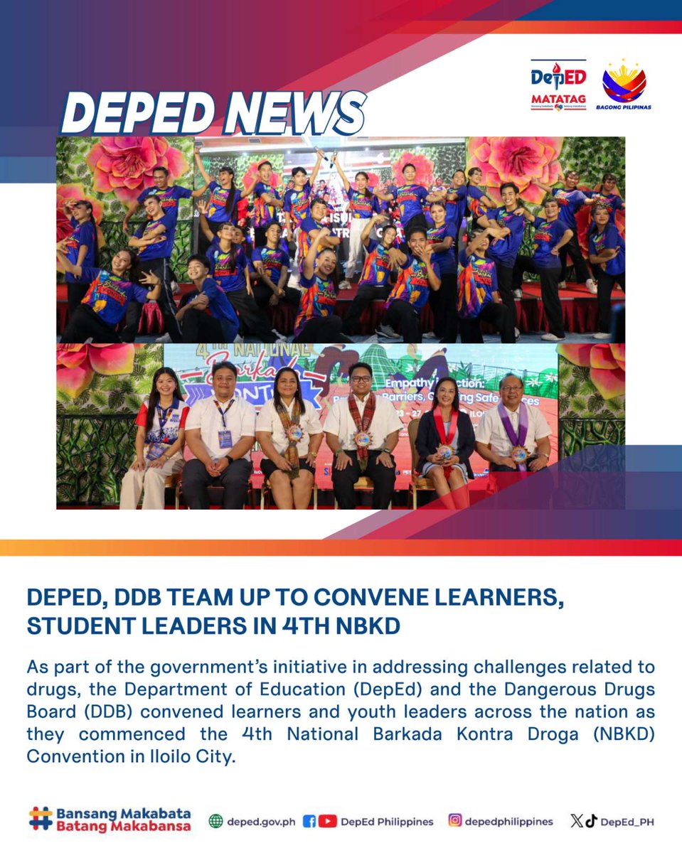 As part of the government’s initiative in addressing challenges related to drugs, the Department of Education (DepEd) and the Dangerous Drugs Board (DDB) convened learners and youth leaders across the nation as they commenced the 4th National Barkada Kontra Droga (NBKD)
