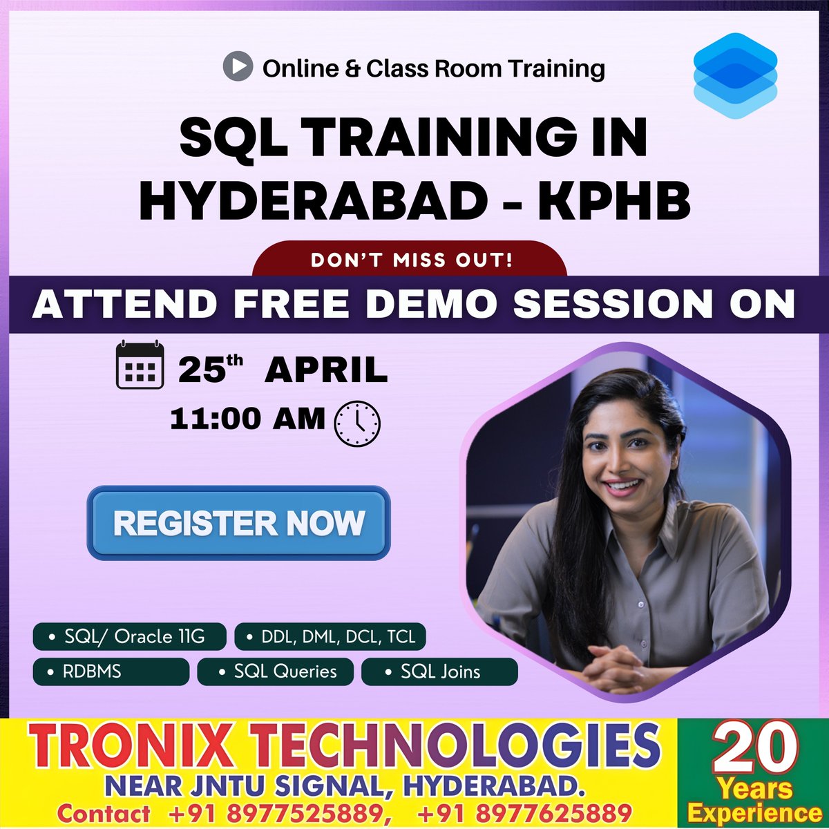 Don't Miss Out this Opportunity!
#SQL #sqltraining #sqldba #sqlonlinetraining #sqlonlinecoaching #tronixtechnologies #softwaretraininginstitute #education #learining #bestsoftwaretraininginstitute #onlinelearning #onlinelearningcourses