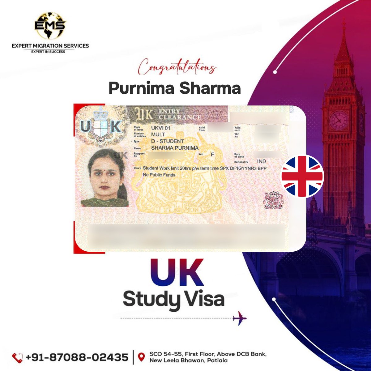 📷📷 Purnima Sharma's UK Study Visa approval is a testament to our hassle-free guidance! 📷 Wishing her the best as she prepares for her academic journey abroad. 📷

.
.
#ExpertMigrationServices #StudyinUK #SettleInUK #ImmigrationConsultant