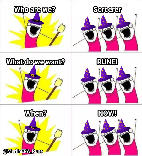 MerlinERA_Rune's tweet photo. The #MerlinERA sorcerers know what they want! ✨
Who? Sorcerer 🧙‍♂️ 
What? RUNE!💎 
When? NOW! ⏰ 
Let's cast some spells!

#Meme #Merlin $MLRU $BTC https://t.co/UJovFDZPf5
