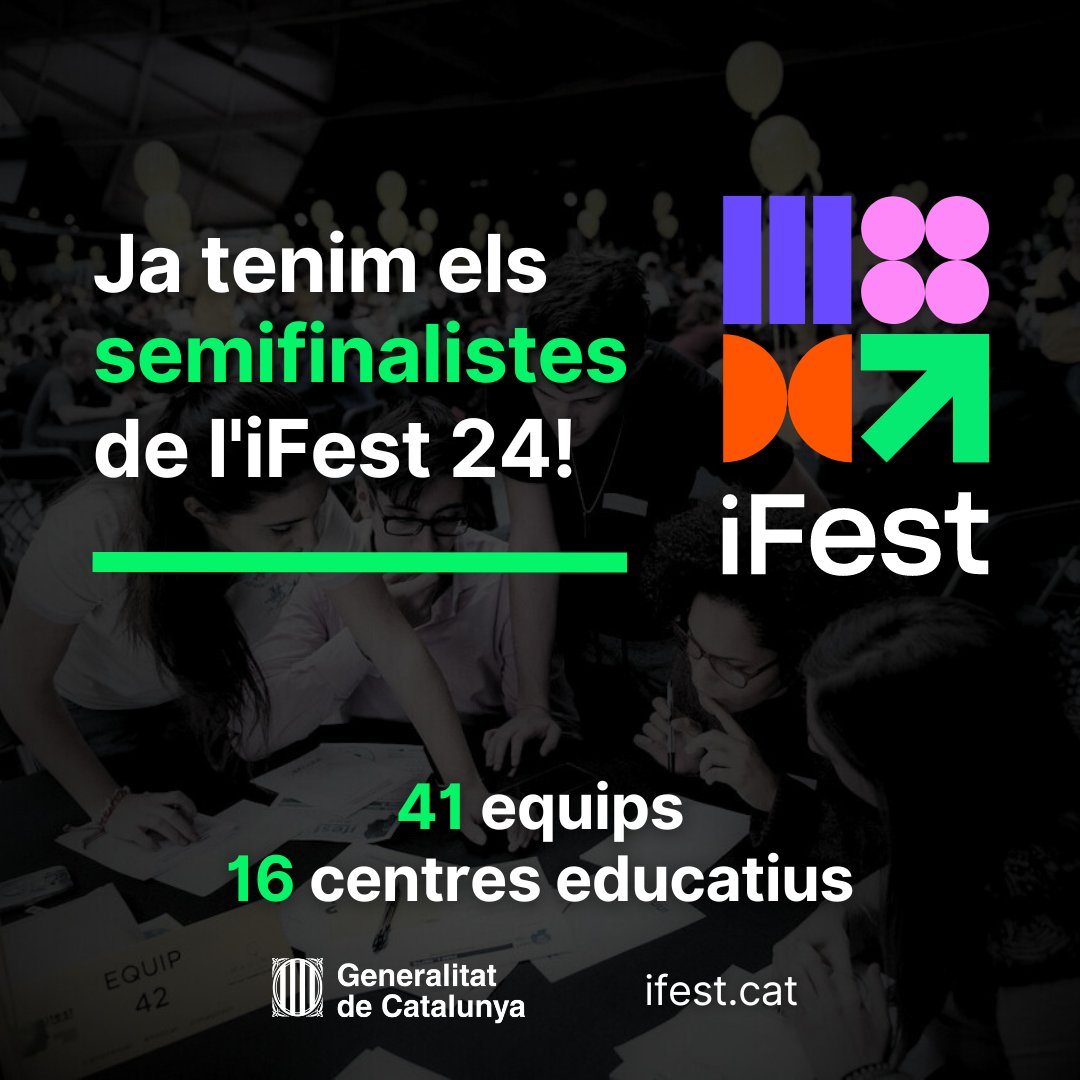 👩‍💻 Avui i demà se celebrem en línia les semifinals de l'#iFestcat amb la participació d’equips de 16 centres educatius i universitats d’arreu del territori! 🏆 La gran final: el 14/5 al @dissenyhub amb un munt de sorpreses! Tota la info a 👉 gen.cat/3Utn9xk