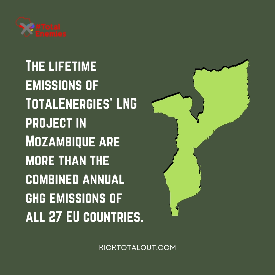 The total lifetime emissions from @TotalEnergies’ LNG project in Mozambique alone are more than the combined annual GHG emissions of all 27 EU countries, yet #fossilfuel companies insist #climatechange is a naturally occurring phenomenon. kicktotalout.com/blogs/114/heat…