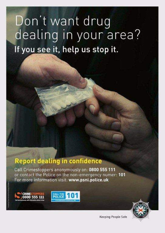 REPORT ALL DRUG DEALERS TO THE POLICE @PoliceServiceNI #1pillwillkill