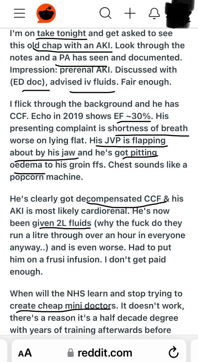 🆘 PAs’ innovation will never come to an end: A patient with decompensated heart failure was drenched by PA in A+E: ⛔️HF patients must not be given IV fluids ⛔️PAs have zero clinical skills and judgement ⛔️Supervising Doctor failed to safeguard his pt #MedReddit