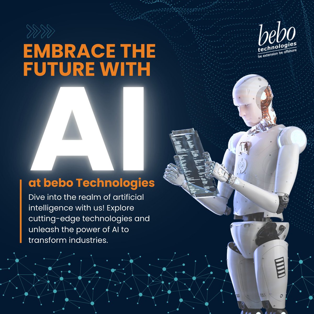 Embrace the transformative power of AI at bebo Technologies. Explore limitless possibilities with us today and expand your understanding of how AI is shaping the future!

Explore More: bit.ly/445EXlr

#AIinnovation #AItransformation #AIinsights #beboTechnologies