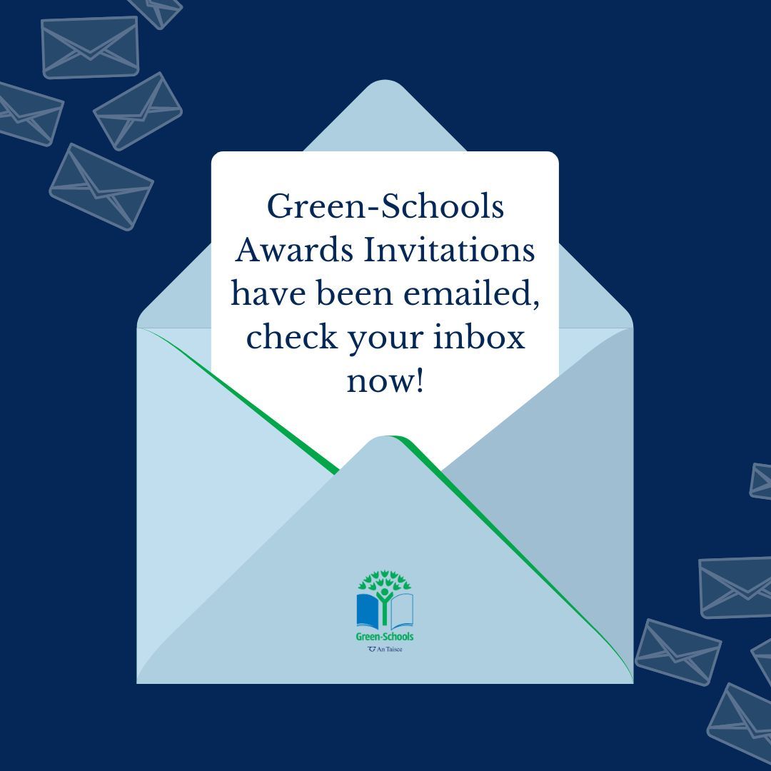 Don't forget to check your inboxes for your special Green-Schools Awards invitation! And don't let those sneaky spam folders steal your spotlight! 💌 #GreenSchools #GreenFlag #Awards #Invites