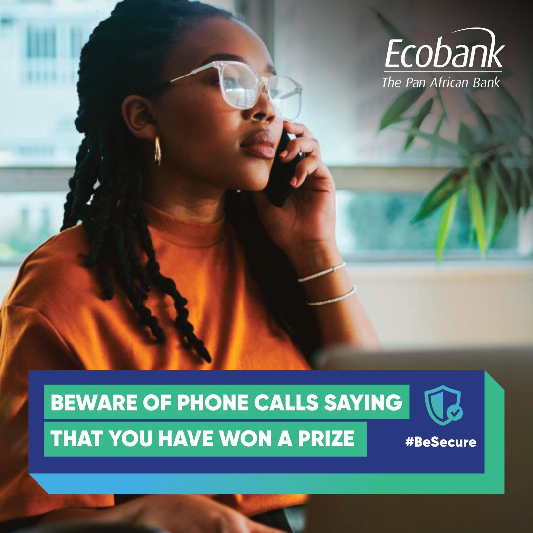 Be vigilant! #Ecobank will never request your PIN, OTP, password, card, or personal details via email, SMS, or phone. Protect yourself and NEVER SHARE such information. When in doubt, call Ecobank on 080 000 3225 toll-free. #ABetterWay #ABetterWayToBeSecure #BeSecure