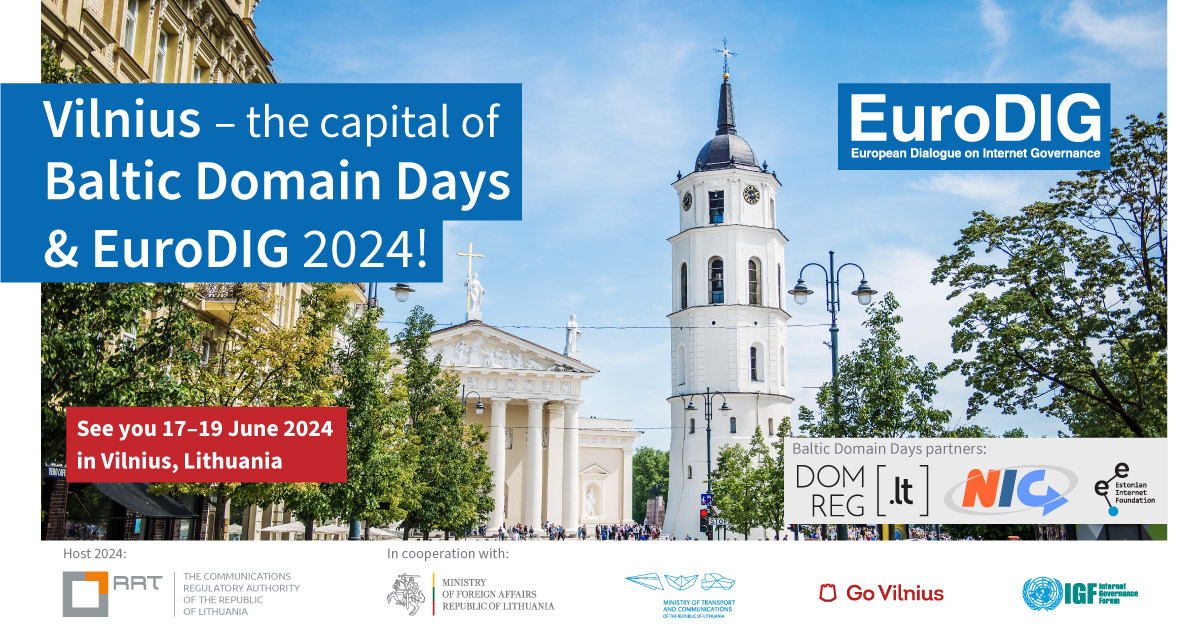 DomregLT's tweet photo. We kindly invite you to the Baltic Domain Days 2024. It will be held as a part of the European Dialogue on Internet Governance (EuroDIG) event. More: https://t.co/EX8Kxh3T5O https://t.co/iRUQHN3Ksn