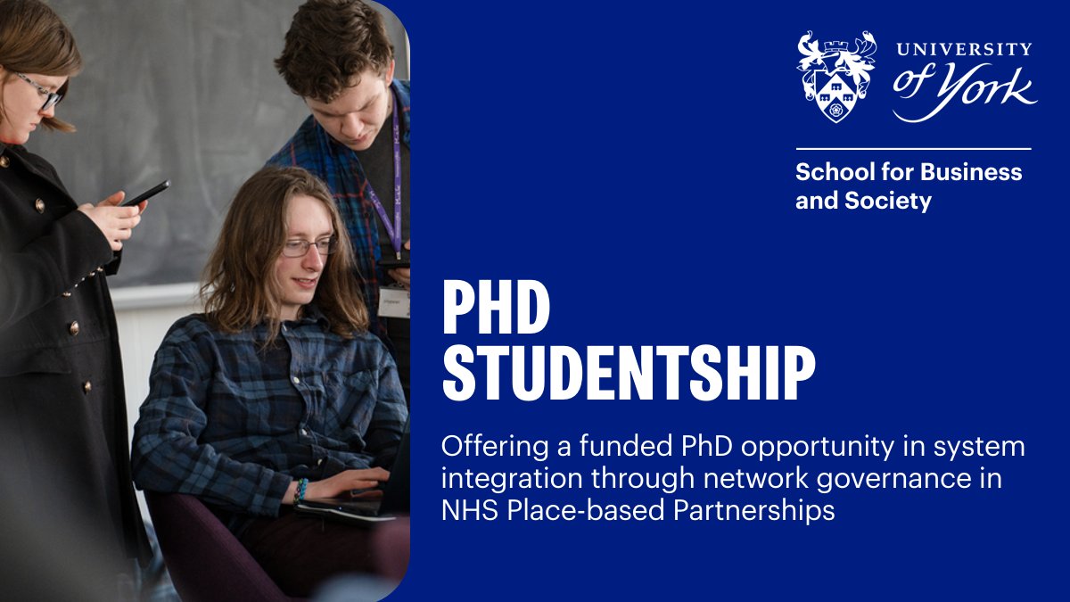 📢 Apply for a fully funded PhD studentship project to research system integration through network governance in NHS Place-based Partnerships (SYNC). Supervisors Federica Angeli and Ian Kirkpatrick @IanKirk49801321. Apply by 31 May 2024. Find out more ⬇️ york.ac.uk/study/postgrad…