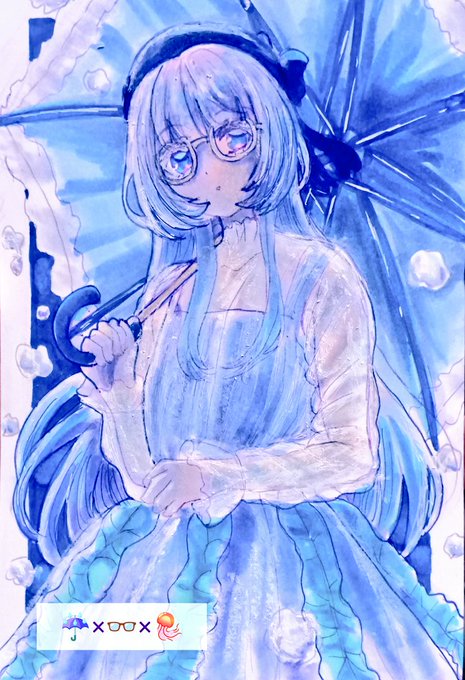 「blue hair umbrella」 illustration images(Latest)