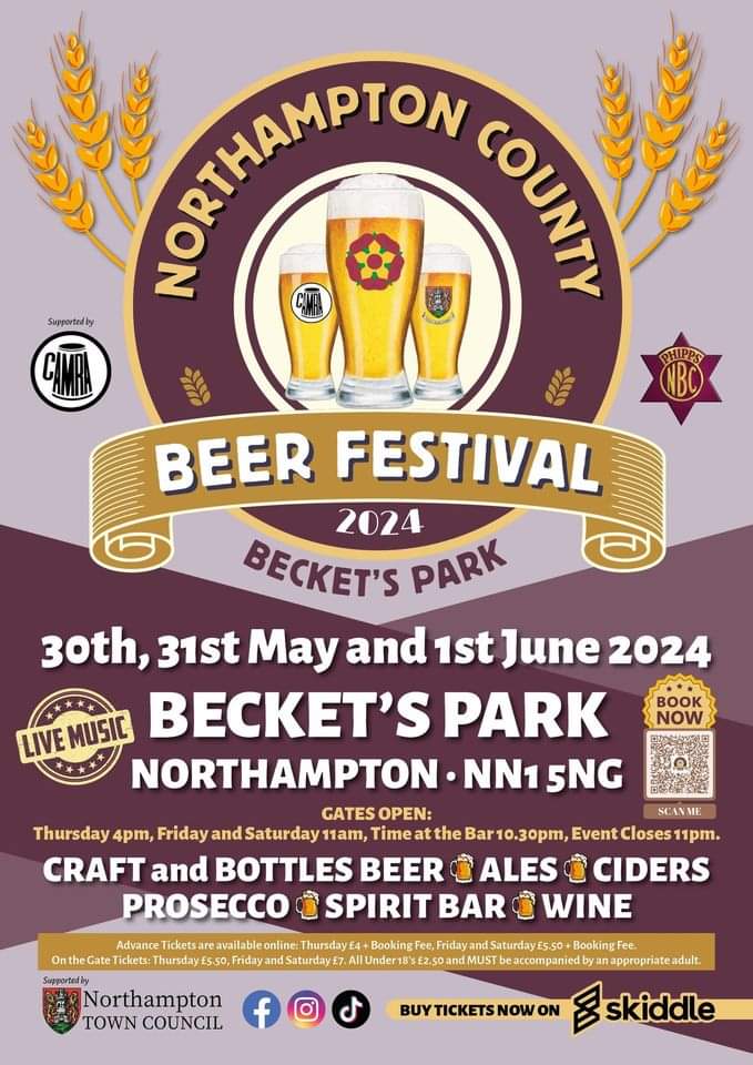 Northampton County Beer Festival at Becket's Park Thursday 30th May 16:00-11:00, Friday 31st May & Saturday 1st June 2024 11:00-23:00 #beer #beerfestival #northampton