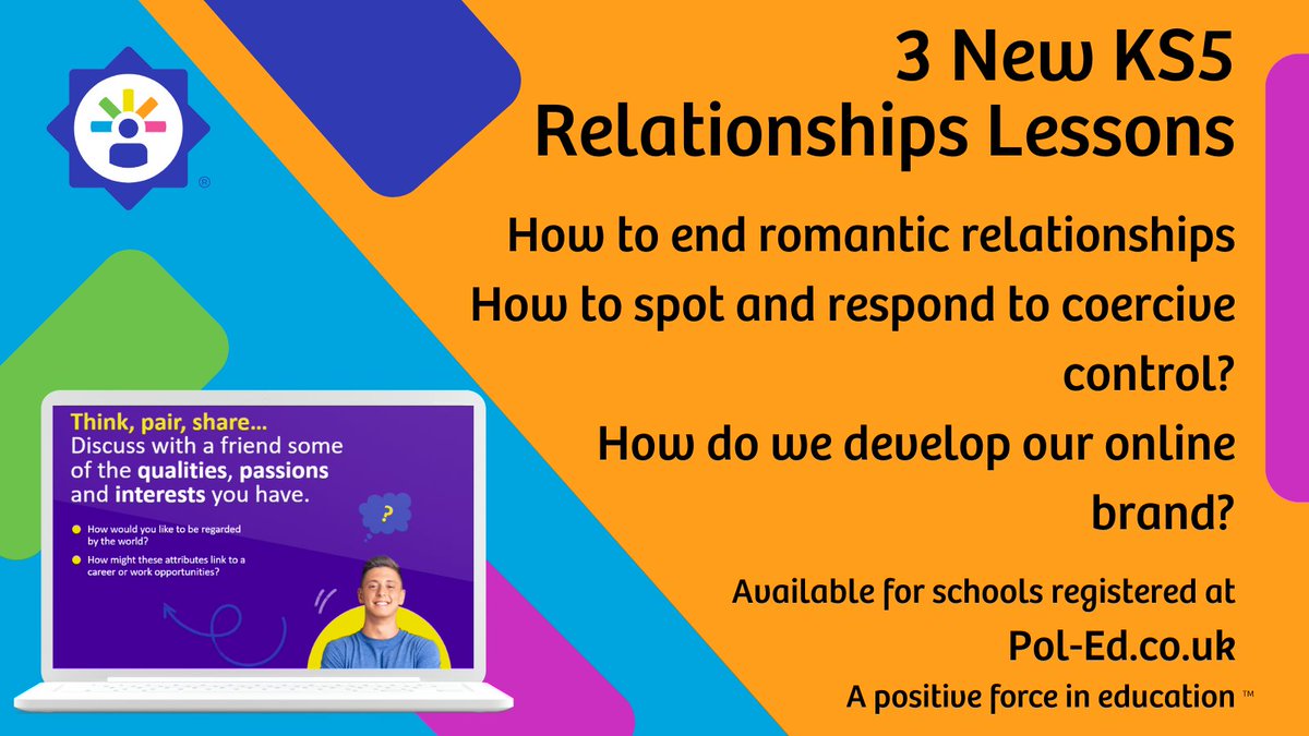 This week we have added 3 new Relationships lessons for #KS5. They are freely available to all schools registered at pol-ed.co.uk.
#KeepingChildrenSafe
#APositiveForceInEducation