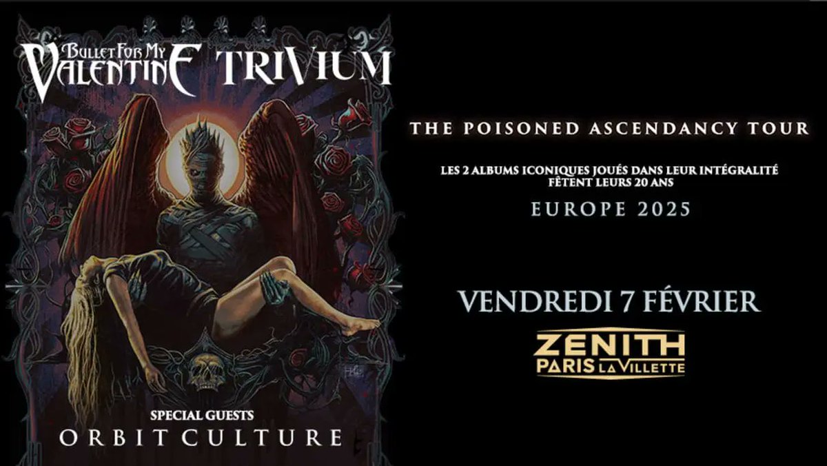 #BulletForMyValentine et #Trivium en concert Zénith de Paris en février 2025 : #prévente FNAC Spectacles dès 10h ! 

Date, prix, catégories et pour réserver : arena-tour.fr/bullet-for-my-…