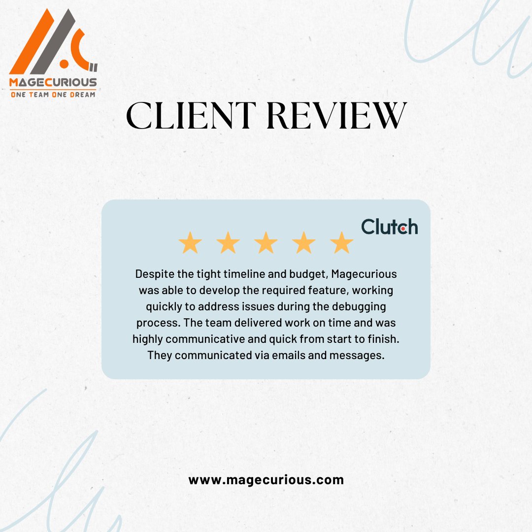 We are always working to make our customers happy.

#happycustomers #clutchreview #reviewsmatter #clientsatisfaction #development #magento2