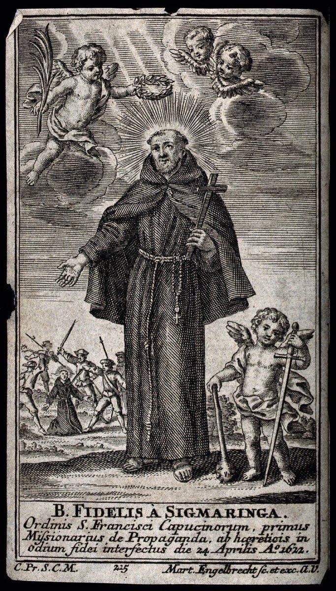 24 Apr 1622: St. Fidelis of Sigmaringen #Capuchin is martyred in #Switzerland. He was the first person to be killed in the service of the missions of the new Roman Congregation of Propaganda Fide #otd