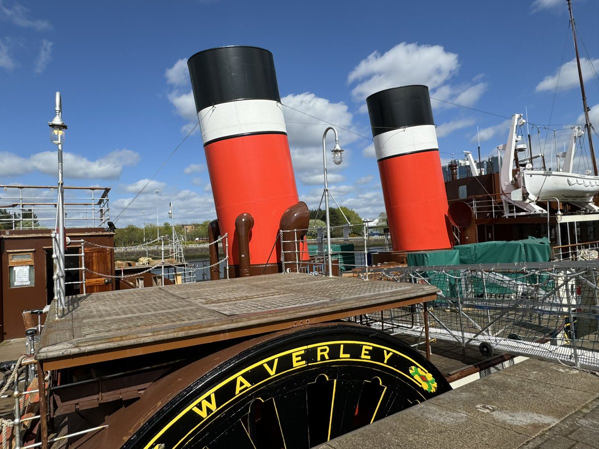 PS_Waverley's tweet photo. WAVERLEY UPDATE - WEDNESDAY 24th APRIL

Since returning to Glasgow last week following dry dock the ship has been a hive of activity as work pushes to completion on the winter refit. 

This winter we have undertaken several refurbishment tasks beyond the required survey work including:

> new flooring in both deck shelters

> new flooring in the galley 

> extensive deck replacement works on the forward promenade deck and port bridge wing

> new upholstered seating in the deck shelters and dining saloon 

> new crew showers

> all new bedding and carpets fitted to the crew cabins

> internal painting in the deck shelters and engine room alleyways.

This winter we have had new ventilation ducting and extractor fans fitted to the boiler room and new insulation fitted to the back of the cylinders on the main engine. 

Crew join next week for familiarisation training and final preparations for the ship entering passenger service on Friday 17th May. 

We had hoped to have released the South West and South Coast timetable by this time but we are still awaiting final confirmation from all third parties. In the meantime we have been pushing ahead with the London & Thames Estuary timetable and plan to release this in the coming days. Look out for a further update. 

We also have some exciting news to share next week! 

Book online at https://t.co/5LYmuA43c9 or call 0141 243 2224. 

#waverleyexcursions #waverley #summer2024 #steamengine #paddlesteamer