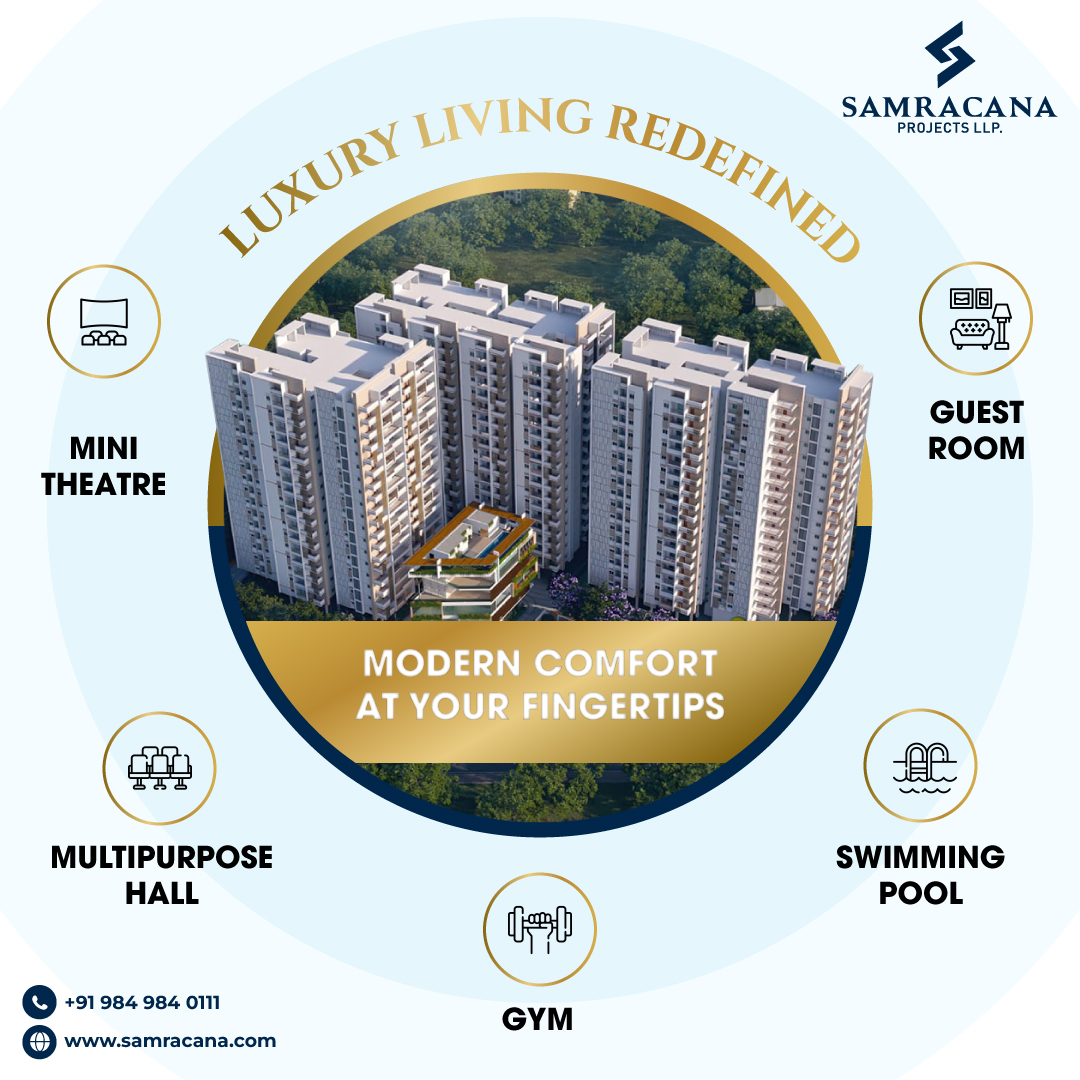 Discover the allure of urban living redefined at Swasthi Apartments. Elevate your lifestyle in the heart of modernity.

#SamracanaProjects #RealEstateDreams #LuxuriousLife #LuxuryLife #LuxuryHome #LuxuriousHomes #LuxuriousLiving #Realtors #Property #LuxuriousLifestyle