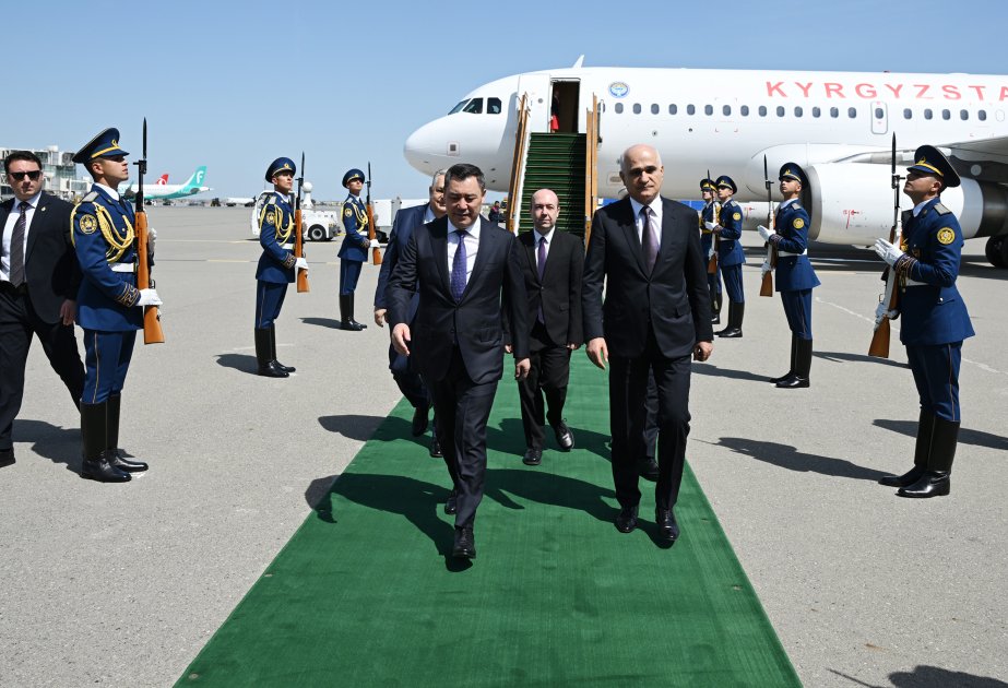 President Sadir Japarov of #Kyrgyzstan arrived in #Azerbaijan for an official visit today. Alongside President Ilham Aliyev, he is expected to lay the foundation of a secondary school in #Aghdam, funded by Bishkek's government #Cooperation #TurkicUnity #KarabakhRevival
