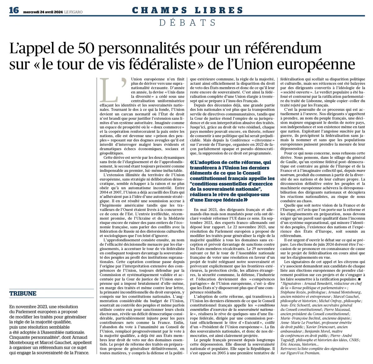 Eric_Anceau's tweet photo. Notre APPEL DES 50 pour un référendum sur "le tour de vis fédéraliste" de l'Union européenne qui se prépare et qui n'est pas du tout médiatisé.
Le peuple ne doit pas être dessaisi définitivement de sa souveraineté.
À relayer massivement
@Le_Figaro @FigaroVox @RevuePol