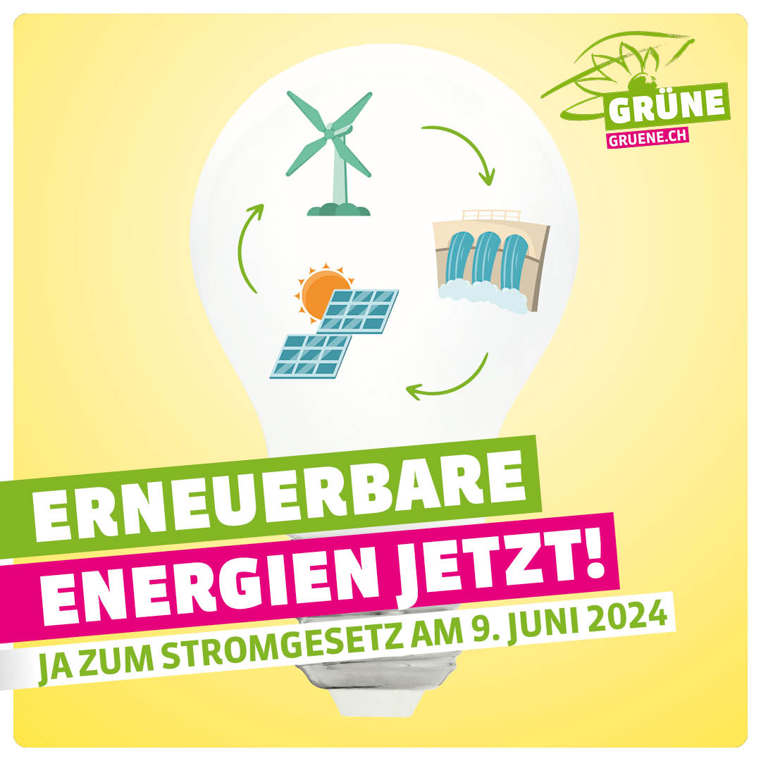 Umfrage zum #Stromgesetz: 65% der Bevölkerung und 84% der GRÜNEN stimmen dem Gesetz zu. 🌻 Trotzdem gibt es noch viel zu tun!

Wir brauchen am 9.6 ein deutliches Ja, um die Energiewende zu schaffen, die Energieverschwendung zu reduzieren und die Natur zu respektieren.💡#Abst24
